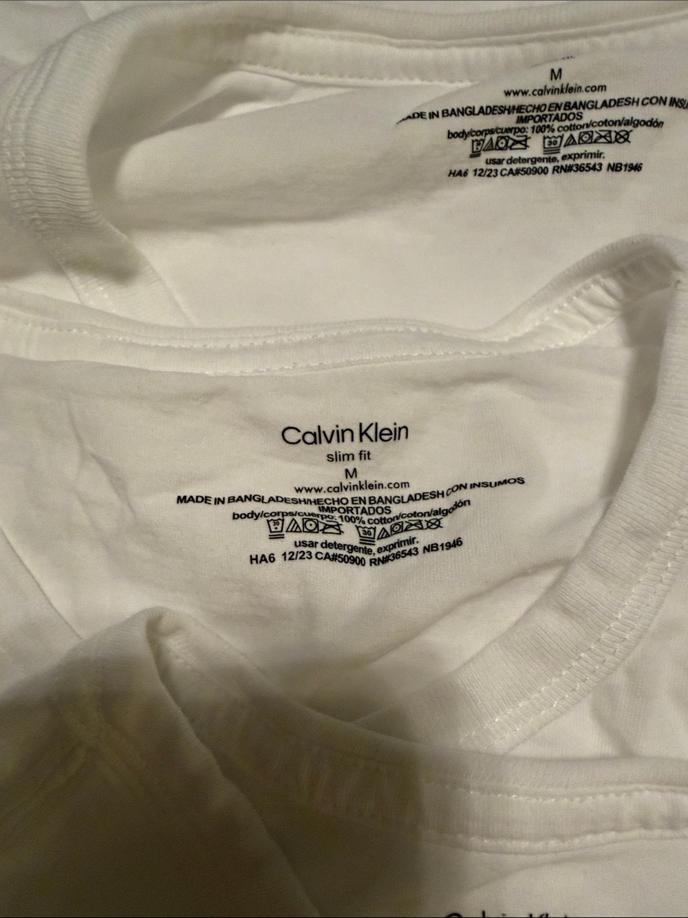 Calvin Klein Men’s White Short Sleeve Crew Neck Slim Fit Tees - Set of 5 - Picture 2 of 2
